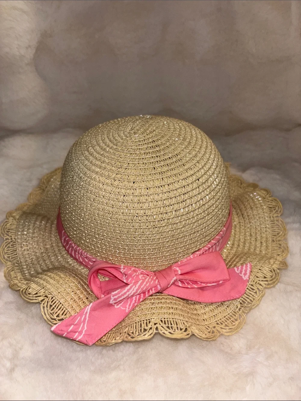 Kids girls Straw Sun Hat with Pink Bow